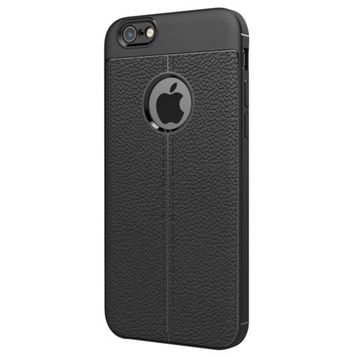 Microsonic Apple iPhone 6 Plus Suni Deri Dokulu Silikon Siyah Kılıf