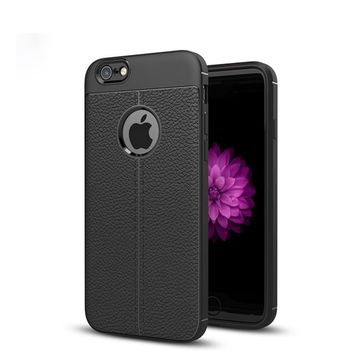Microsonic Apple iPhone 6S Plus Suni Deri Dokulu Silikon Siyah Kılıf