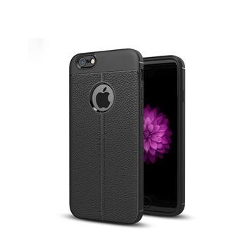 Microsonic Apple iPhone 6S Plus Suni Deri Dokulu Silikon Siyah Kılıf
