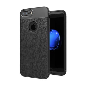 Microsonic Apple iPhone 7 Plus Suni Deri Dokulu Silikon Siyah Kılıf