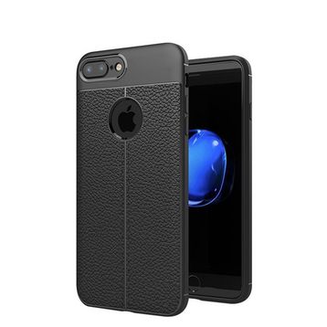 Microsonic Apple iPhone 7 Plus Suni Deri Dokulu Silikon Siyah Kılıf