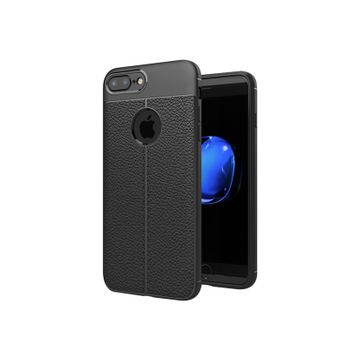 Microsonic Apple iPhone 8 Plus Suni Deri Dokulu Silikon Siyah Kılıf
