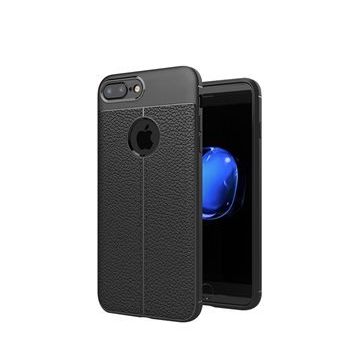 Microsonic Apple iPhone 8 Plus Suni Deri Dokulu Silikon Siyah Kılıf