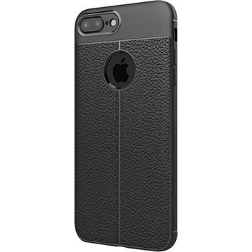 Microsonic Apple iPhone 8 Plus Suni Deri Dokulu Silikon Siyah Kılıf