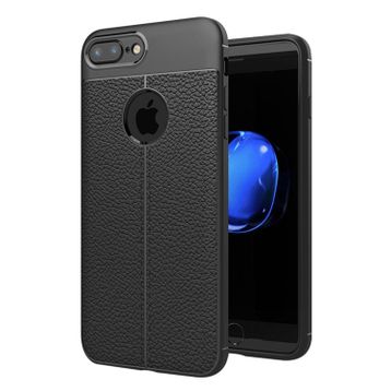 Microsonic Apple iPhone 8 Plus Suni Deri Dokulu Silikon Siyah Kılıf