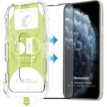 Microsonic Apple Uyumlu iPhone 11 Pro Max Siyah Magic Uygulama Aparatlı Tam Kapatan Ekran Koruyucu