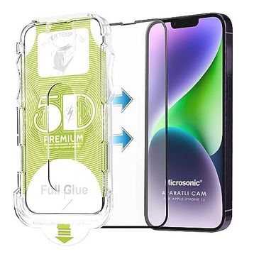 Microsonic iPhone Uyumlu 13 Magic Uygulama Aparatlı Tam Kapatan Siyah Ekran Koruyucu