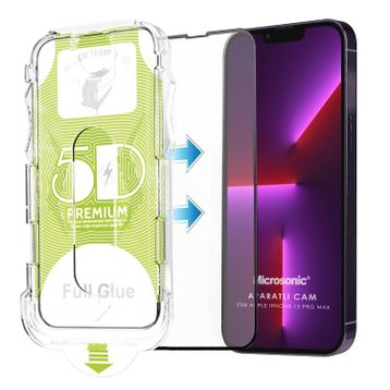 Microsonic iPhone Uyumlu 13 Pro Max Magic Uygulama Aparatlı Tam Kapatan Siyah Ekran Koruyucu