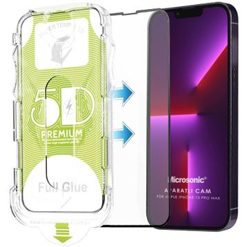 Microsonic iPhone Uyumlu 13 Pro Max Magic Uygulama Aparatlı Tam Kapatan Siyah Ekran Koruyucu