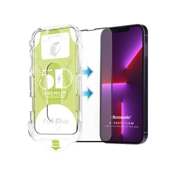 Microsonic iPhone Uyumlu 13 Pro Max Magic Uygulama Aparatlı Tam Kapatan Siyah Ekran Koruyucu