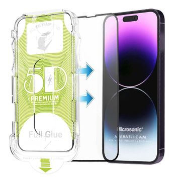 Microsonic iPhone Uyumlu 14 Pro Max Magic Uygulama Aparatlı Tam Kapatan Siyah Ekran Koruyucu