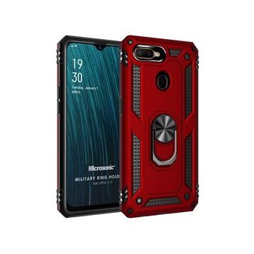 Microsonic Oppo A12 Military Ring Holder Kırmızı Cep Telefonu Kılıfı