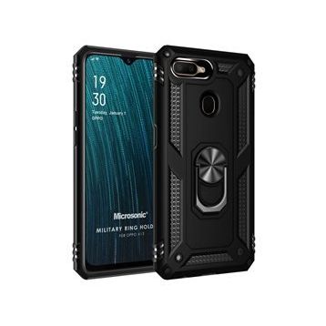 Microsonic Oppo A12 Military Ring Holder Siyah Cep Telefonu Kılıfı