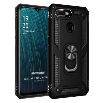 Microsonic Oppo A12 Military Ring Holder Siyah Cep Telefonu Kılıfı