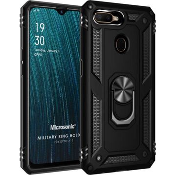Microsonic Oppo A12 Military Ring Holder Siyah Cep Telefonu Kılıfı