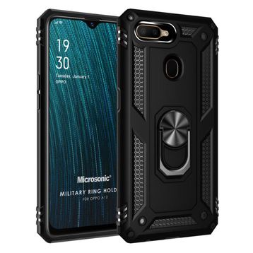 Microsonic Oppo A12 Military Ring Holder Siyah Cep Telefonu Kılıfı