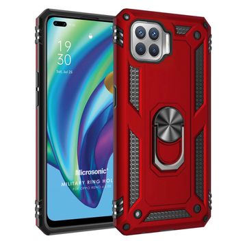Microsonic Oppo Reno 4 Lite Military Ring Holder Kırmızı Cep Telefonu Kılıfı