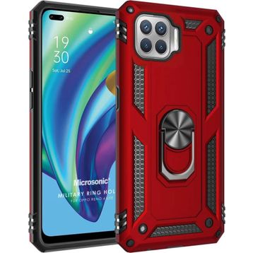 Microsonic Oppo Reno 4 Lite Military Ring Holder Kırmızı Cep Telefonu Kılıfı
