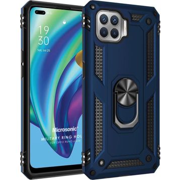 Microsonic Oppo Reno 4 Lite Military Ring Holder Lacivert Cep Telefonu Kılıfı