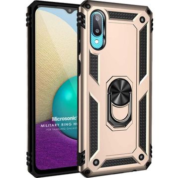 Microsonic Samsung Galaxy A02 Military Ring Holder Gold Cep Telefonu Kılıf
