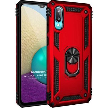 Microsonic Samsung Galaxy A02 Military Ring Holder Kırmızı Kılıf