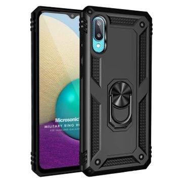 Microsonic Samsung Galaxy A02 Military Ring Holder Siyah Kılıf