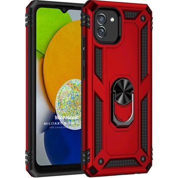 Microsonic Samsung Galaxy A03 Military Ring Holder Kırmızı Kılıf