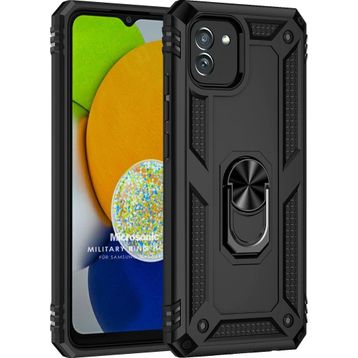 Microsonic Samsung Galaxy A03 Military Ring Holder Siyah Kılıf