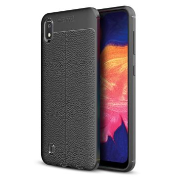 Microsonic Samsung Galaxy A10 Deri Dokulu Siyah Silikon Kılıf
