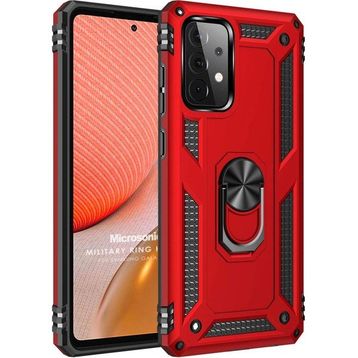 Microsonic Samsung Galaxy A52 Military Ring Holder Kırmızı Kılıf