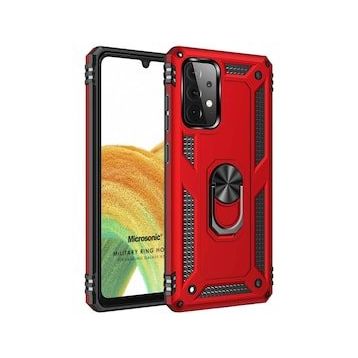 Microsonic Samsung Galaxy A73 5G Military Ring Holder Kırmızı Kılıf