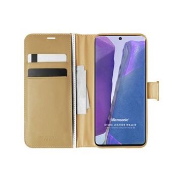 Microsonic Samsung Galaxy Note 20 Delux Leather Wallet Gold Kılıf