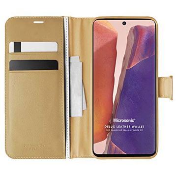 Microsonic Samsung Galaxy Note 20 Delux Leather Wallet Gold Kılıf