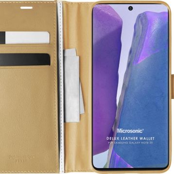 Microsonic Samsung Galaxy Note 20 Delux Leather Wallet Gold Kılıf
