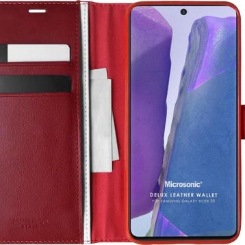Microsonic Samsung Galaxy Note 20 Delux Leather Wallet Kırmızı Kılıf