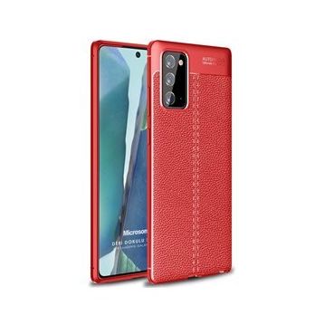 Microsonic Samsung Galaxy Note 20 Deri Dokulu Silikon Kırmızı Kılıf