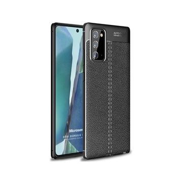 Microsonic Samsung Galaxy Note 20 Deri Dokulu Silikon Siyah Kılıf