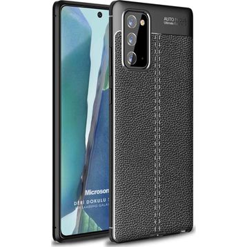 Microsonic Samsung Galaxy Note 20 Deri Dokulu Silikon Siyah Kılıf
