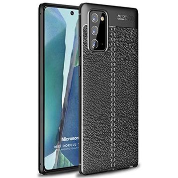 Microsonic Samsung Galaxy Note 20 Deri Dokulu Silikon Siyah Kılıf