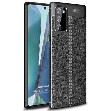 Microsonic Samsung Galaxy Note 20 Deri Dokulu Silikon Siyah Kılıf