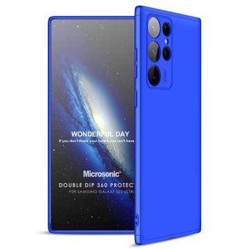 Microsonic Samsung Galaxy S22 Ultra Double Dip 360 Protective Mavi Cep Telefonu Kılıfı