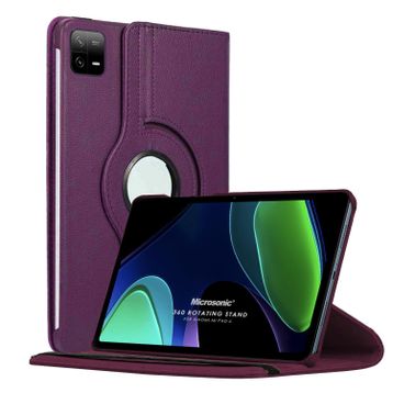 Microsonic Xiaomi Pad 6 360 Rotating Stand Deri Mor Kılıf
