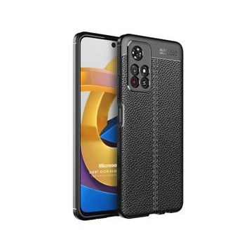 Microsonic Xiaomi Poco M4 Pro Deri Dokulu Silikon Siyah Kılıf