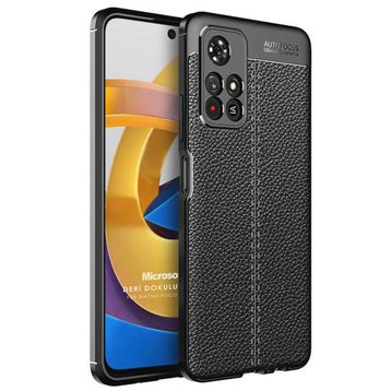 Microsonic Xiaomi Poco M4 Pro Deri Dokulu Silikon Siyah Kılıf