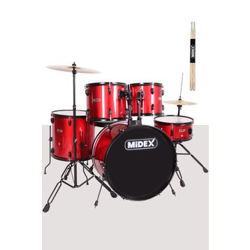 Midex CD900X-RD 22'' 22B-13T-12T-16F-14S 5 Parça Yetişkin Akustik Bateri Davul Seti