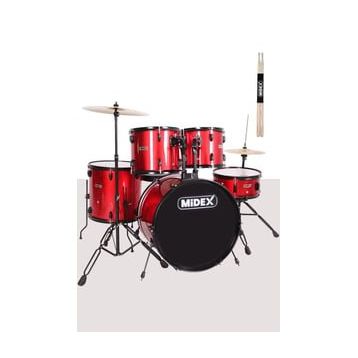 Midex CD900X-RD 22'' 22B-13T-12T-16F-14S 5 Parça Yetişkin Akustik Bateri Davul Seti