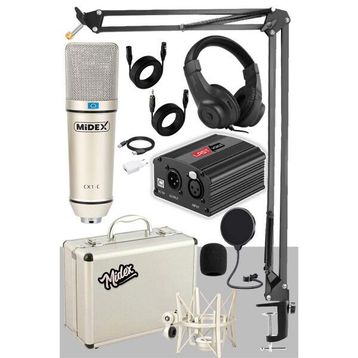 Midex CX1-PH Kondanser Stüdyo Mikrofon Phantom Stand Full Set Power Kulaklık