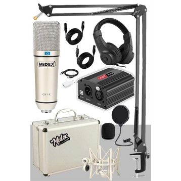 Midex CX1-PH Kondanser Stüdyo Mikrofon Phantom Stand Full Set Power Kulaklık