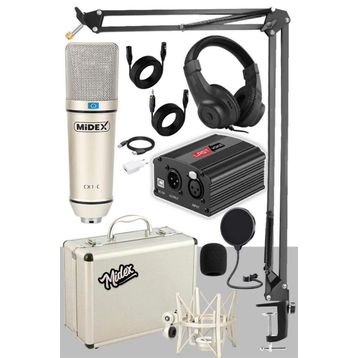 Midex CX1-PH Kondanser Stüdyo Mikrofon Phantom Stand Full Set Power Kulaklık