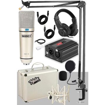 Midex CX1-PH Kondanser Stüdyo Mikrofon Phantom Stand Full Set Power Kulaklık